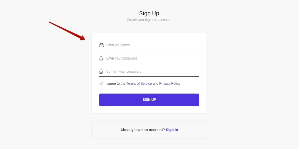 Register in the system ingramer sign up account