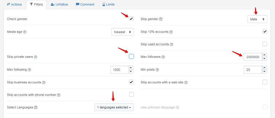filters check gender
