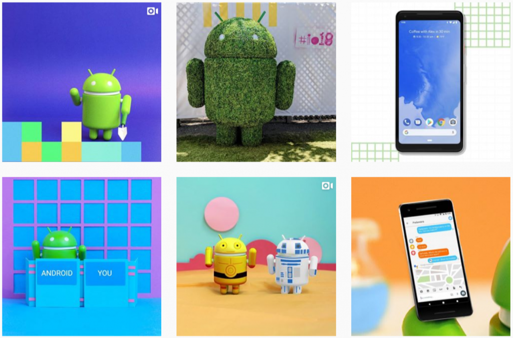 The Instagram gallery of Android with a official mascot
