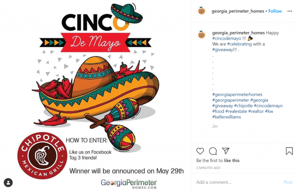 Instagram giveaway post by Georgia Perimeter Homes