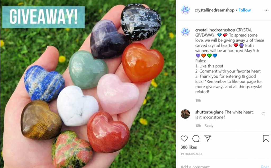 Instagram giveaway post with clear rules by Crystalline Dream shop
