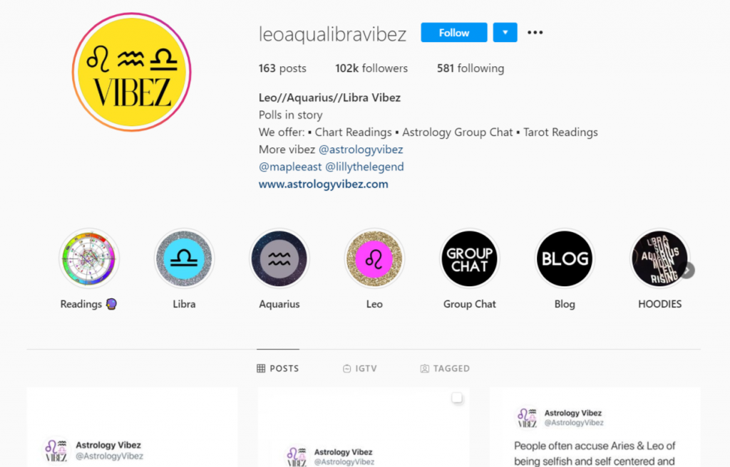Instagram account devoted to astrology