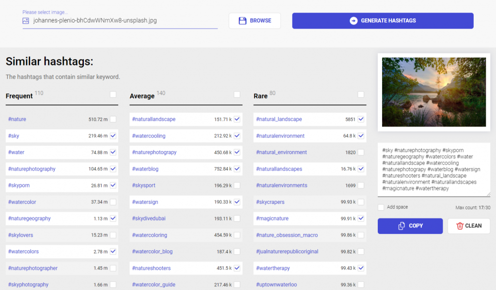 Ingramer hashtag generator picks up hashtags by a photo