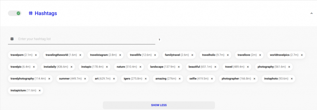 section for Hashtag targeting of Ingramer.