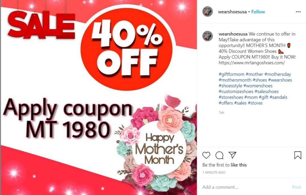 example of discounts on Instagram