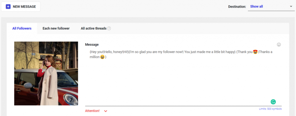 The process of creation of auto messaging campaign on Instagram