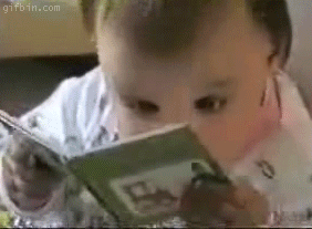 baby boy read fun book about likes and followers