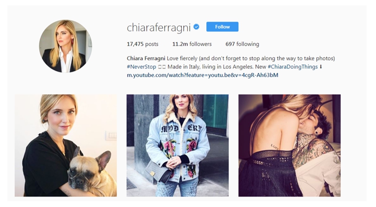 Chiara Ferragni and her instagram account