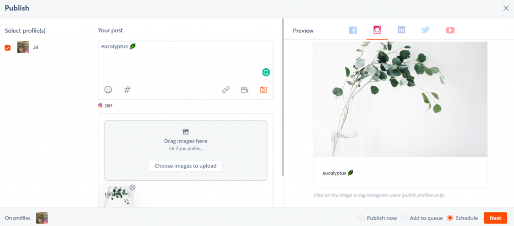 Agorapulse Instagram post creation and scheduling