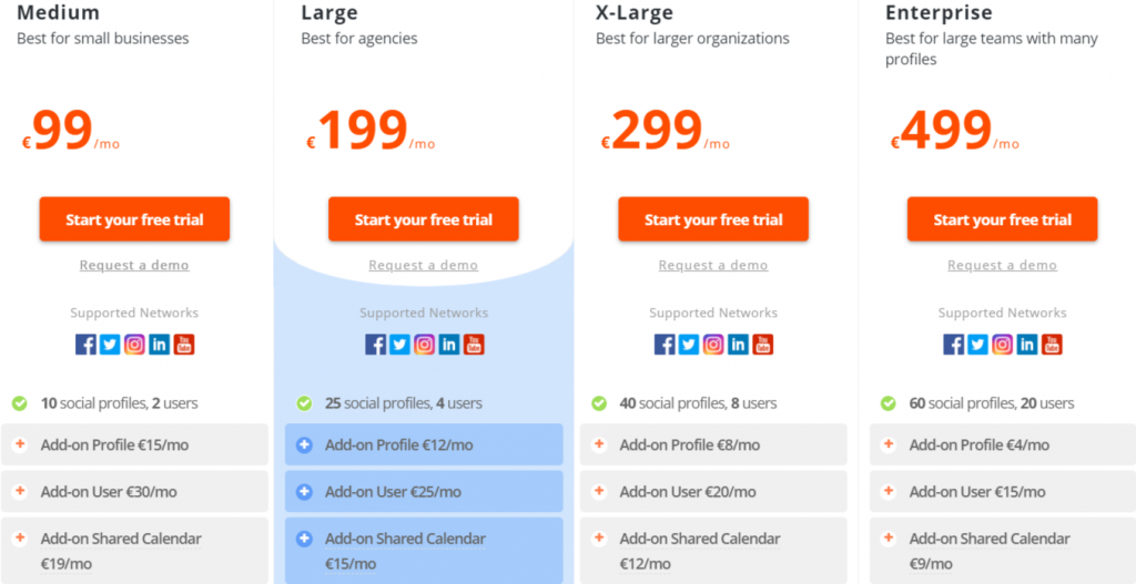 Price list of Agorapulse service
