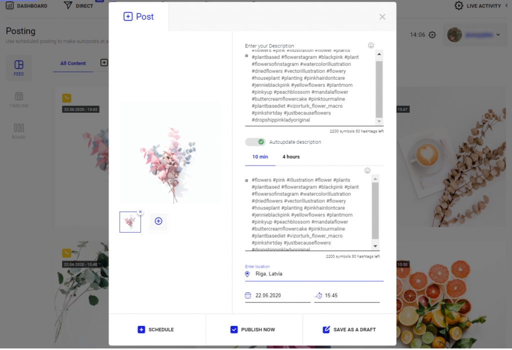 schedule posts for feed and stories.