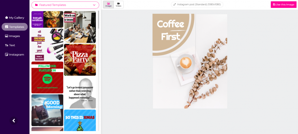 designing Instagram post with Postcron