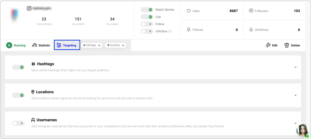 targeting by hashtags, locations, and usernames