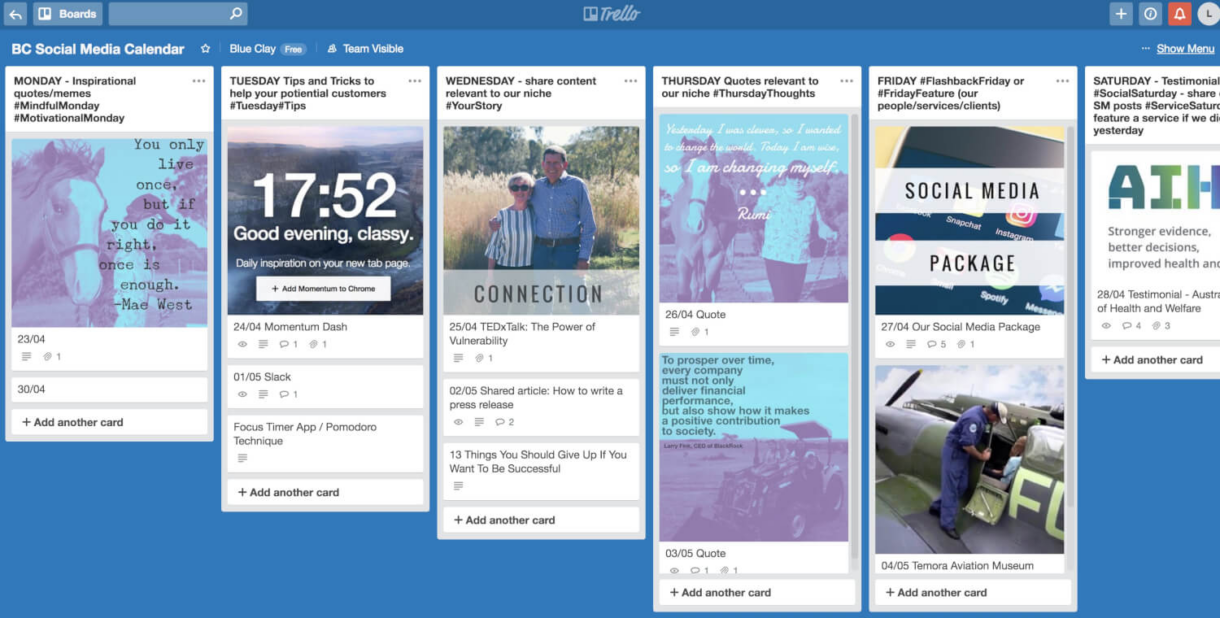 Trello social media calendar