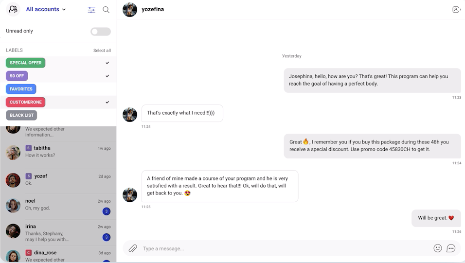 direct messages on Instagram.